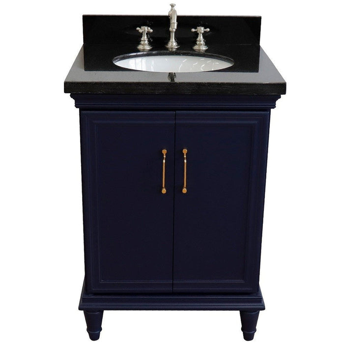 Bellaterra Home Forli 25" 2-Door 1-Drawer Blue Freestanding Vanity Set With Ceramic Undermount Oval Sink And Black Galaxy Granite Top - Luxe Vanity & Tub