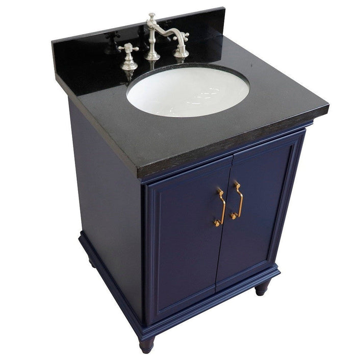 Bellaterra Home Forli 25" 2-Door 1-Drawer Blue Freestanding Vanity Set With Ceramic Undermount Oval Sink And Black Galaxy Granite Top - Luxe Vanity & Tub