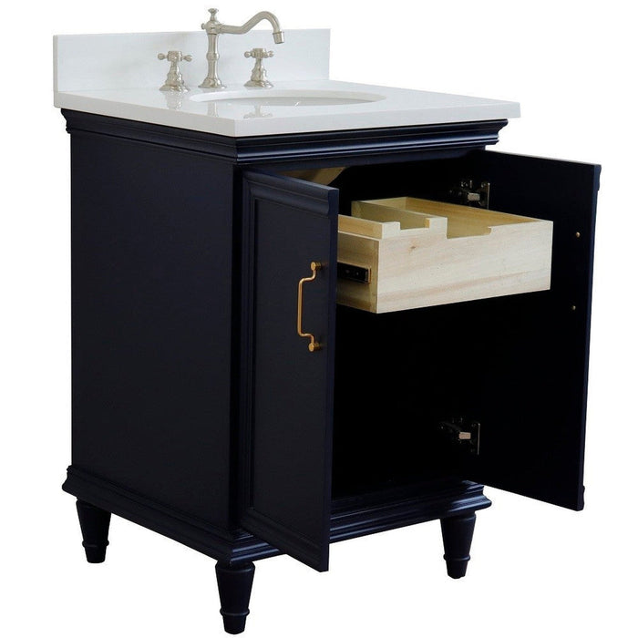 Bellaterra Home Forli 25" 2-Door 1-Drawer Blue Freestanding Vanity Set With Ceramic Undermount Oval Sink And White Quartz Top - Luxe Vanity & Tub