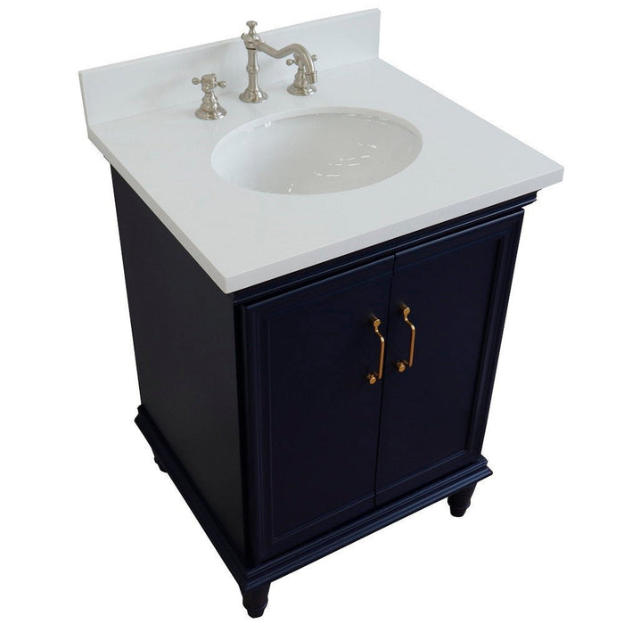 Bellaterra Home Forli 25" 2-Door 1-Drawer Blue Freestanding Vanity Set With Ceramic Undermount Oval Sink And White Quartz Top - Luxe Vanity & Tub