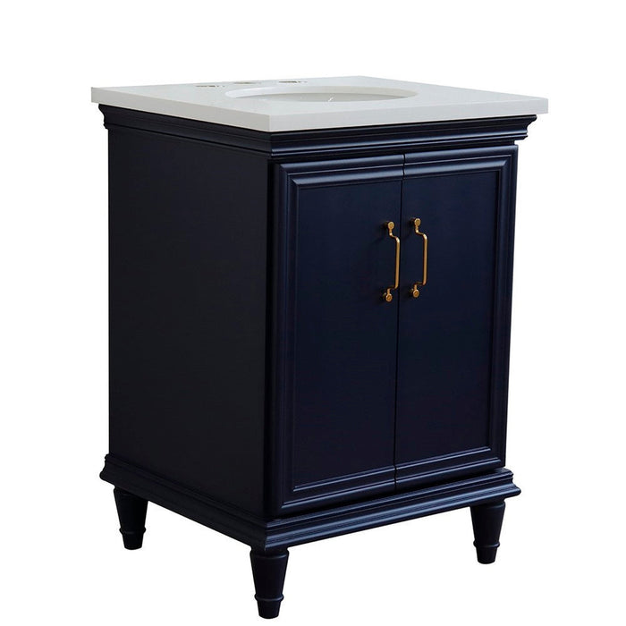 Bellaterra Home Forli 25" 2-Door 1-Drawer Blue Freestanding Vanity Set With Ceramic Undermount Oval Sink And White Quartz Top - Luxe Vanity & Tub