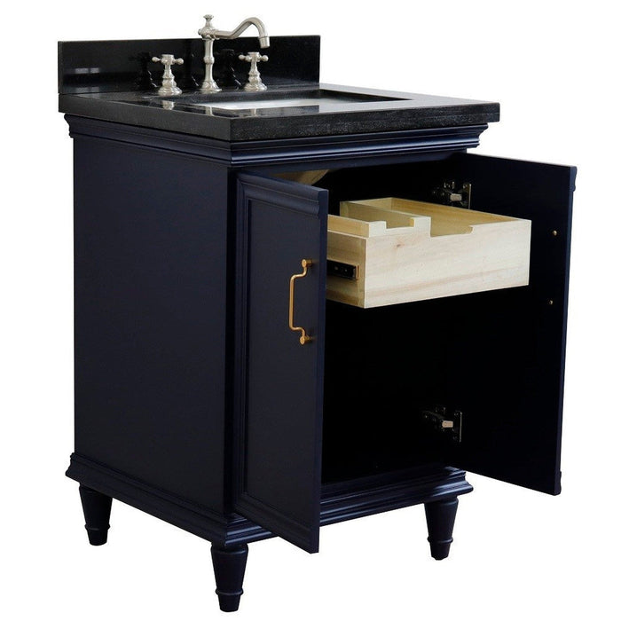 Bellaterra Home Forli 25" 2-Door 1-Drawer Blue Freestanding Vanity Set With Ceramic Undermount Rectangular Sink And Black Galaxy Granite Top - Luxe Vanity & Tub