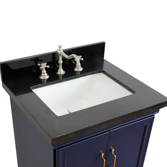 Bellaterra Home Forli 25" 2-Door 1-Drawer Blue Freestanding Vanity Set With Ceramic Undermount Rectangular Sink And Black Galaxy Granite Top - Luxe Vanity & Tub