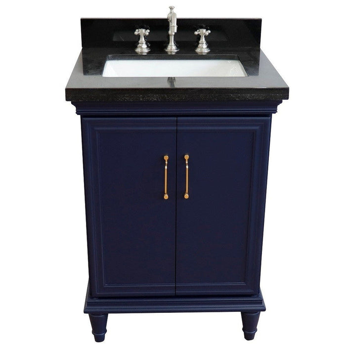 Bellaterra Home Forli 25" 2-Door 1-Drawer Blue Freestanding Vanity Set With Ceramic Undermount Rectangular Sink And Black Galaxy Granite Top - Luxe Vanity & Tub