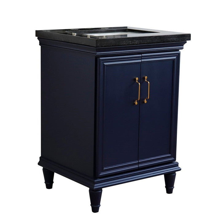 Bellaterra Home Forli 25" 2-Door 1-Drawer Blue Freestanding Vanity Set With Ceramic Undermount Rectangular Sink And Black Galaxy Granite Top - Luxe Vanity & Tub