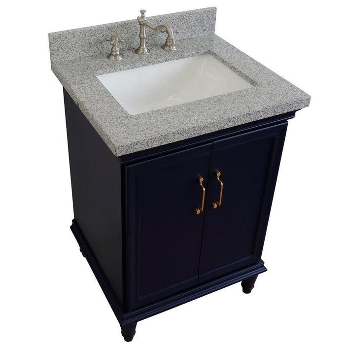 Bellaterra Home Forli 25" 2-Door 1-Drawer Blue Freestanding Vanity Set With Ceramic Undermount Rectangular Sink And Gray Granite Top - Luxe Vanity & Tub