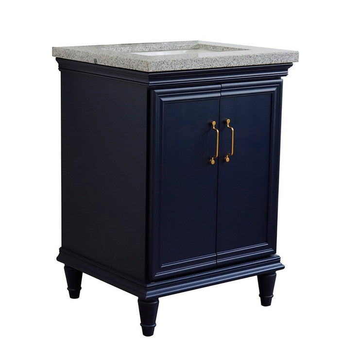 Bellaterra Home Forli 25" 2-Door 1-Drawer Blue Freestanding Vanity Set With Ceramic Undermount Rectangular Sink And Gray Granite Top - Luxe Vanity & Tub