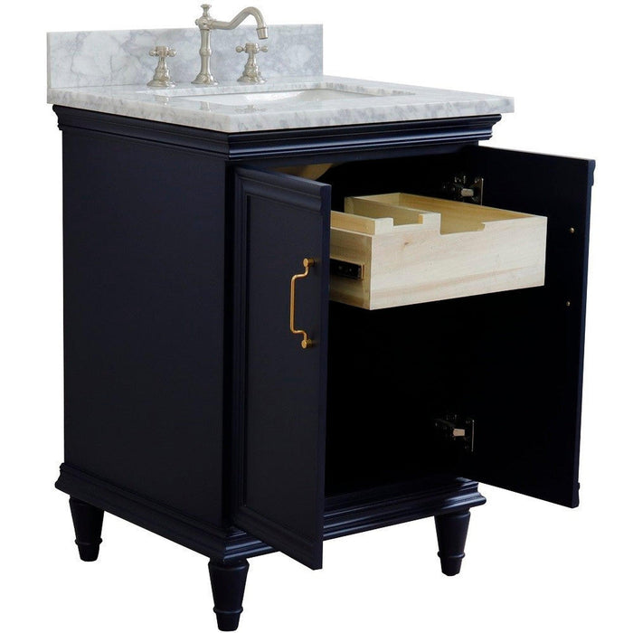 Bellaterra Home Forli 25" 2-Door 1-Drawer Blue Freestanding Vanity Set With Ceramic Undermount Rectangular Sink And White Carrara Marble Top - Luxe Vanity & Tub