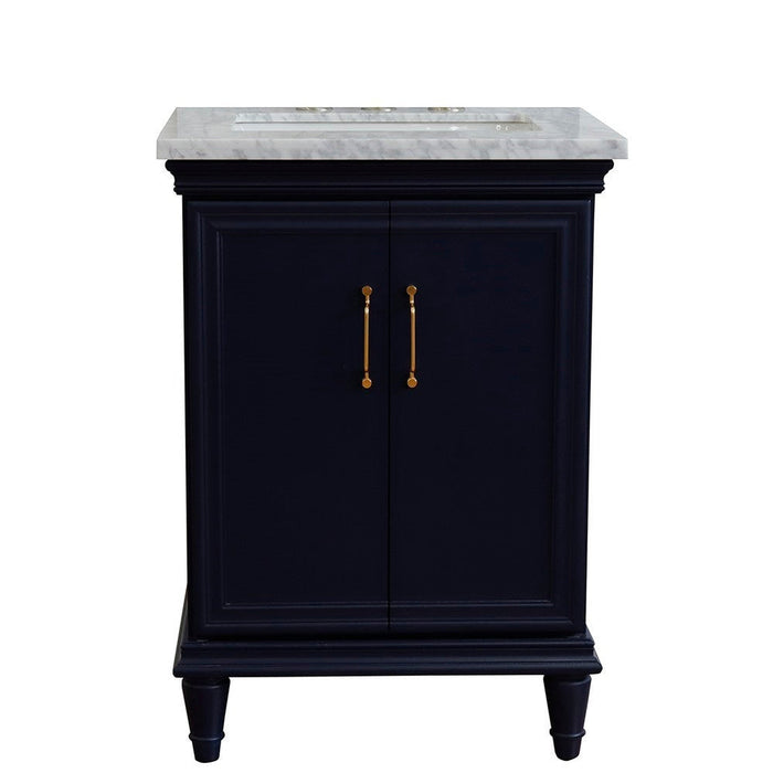 Bellaterra Home Forli 25" 2-Door 1-Drawer Blue Freestanding Vanity Set With Ceramic Undermount Rectangular Sink And White Carrara Marble Top - Luxe Vanity & Tub