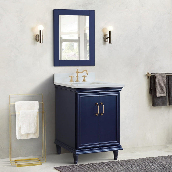 Bellaterra Home Forli 25" 2-Door 1-Drawer Blue Freestanding Vanity Set With Ceramic Undermount Rectangular Sink And White Quartz Top