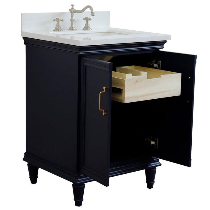 Bellaterra Home Forli 25" 2-Door 1-Drawer Blue Freestanding Vanity Set With Ceramic Undermount Rectangular Sink And White Quartz Top - Luxe Vanity & Tub