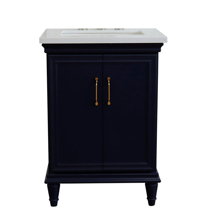 Bellaterra Home Forli 25" 2-Door 1-Drawer Blue Freestanding Vanity Set With Ceramic Undermount Rectangular Sink And White Quartz Top - Luxe Vanity & Tub