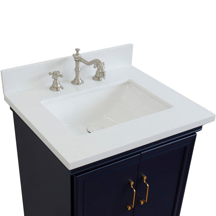 Bellaterra Home Forli 25" 2-Door 1-Drawer Blue Freestanding Vanity Set With Ceramic Undermount Rectangular Sink And White Quartz Top - Luxe Vanity & Tub