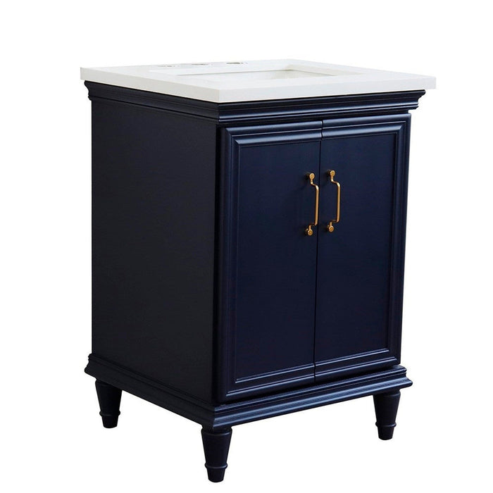 Bellaterra Home Forli 25" 2-Door 1-Drawer Blue Freestanding Vanity Set With Ceramic Undermount Rectangular Sink And White Quartz Top - Luxe Vanity & Tub