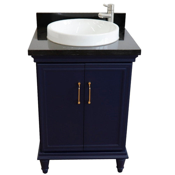 Bellaterra Home Forli 25" 2-Door 1-Drawer Blue Freestanding Vanity Set With Ceramic Vessel Sink And Black Galaxy Granite Top - Luxe Vanity & Tub