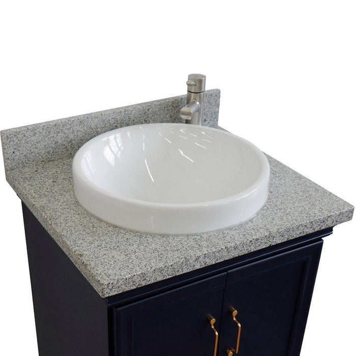 Bellaterra Home Forli 25" 2-Door 1-Drawer Blue Freestanding Vanity Set With Ceramic Vessel Sink And Gray Granite Top - Luxe Vanity & Tub