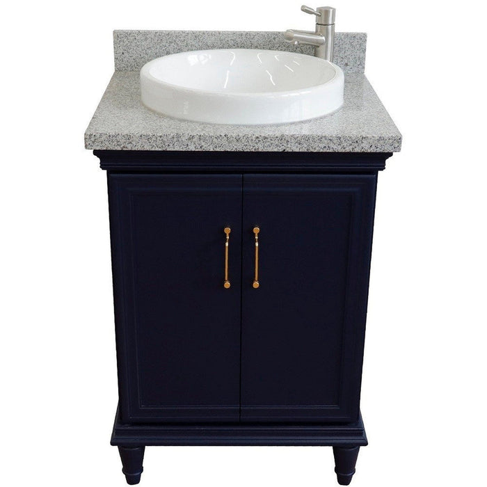 Bellaterra Home Forli 25" 2-Door 1-Drawer Blue Freestanding Vanity Set With Ceramic Vessel Sink And Gray Granite Top - Luxe Vanity & Tub