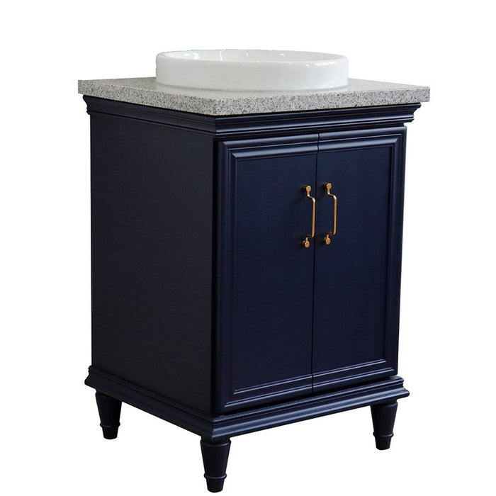 Bellaterra Home Forli 25" 2-Door 1-Drawer Blue Freestanding Vanity Set With Ceramic Vessel Sink And Gray Granite Top - Luxe Vanity & Tub