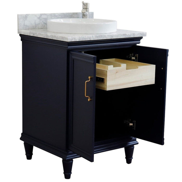 Bellaterra Home Forli 25" 2-Door 1-Drawer Blue Freestanding Vanity Set With Ceramic Vessel Sink And White Carrara Marble Top - Luxe Vanity & Tub