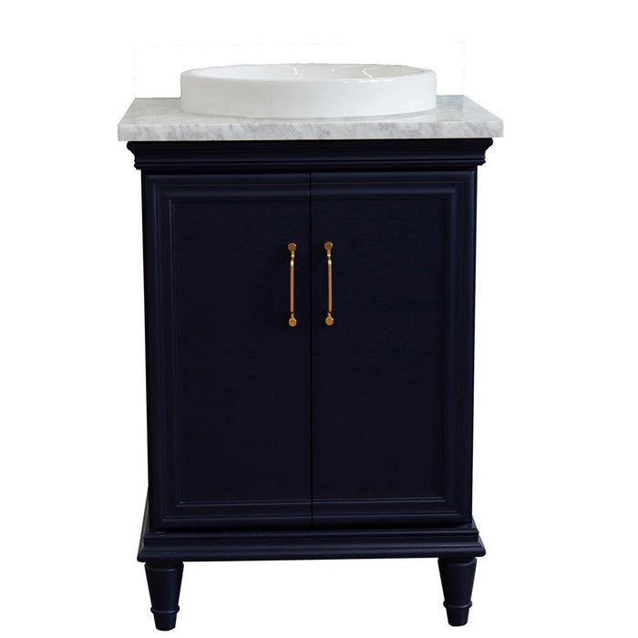 Bellaterra Home Forli 25" 2-Door 1-Drawer Blue Freestanding Vanity Set With Ceramic Vessel Sink And White Carrara Marble Top - Luxe Vanity & Tub