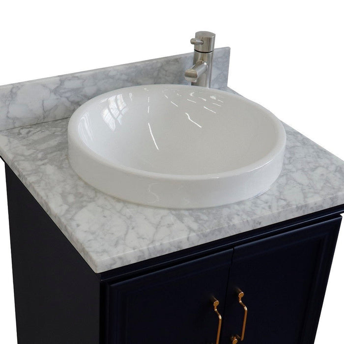 Bellaterra Home Forli 25" 2-Door 1-Drawer Blue Freestanding Vanity Set With Ceramic Vessel Sink And White Carrara Marble Top - Luxe Vanity & Tub