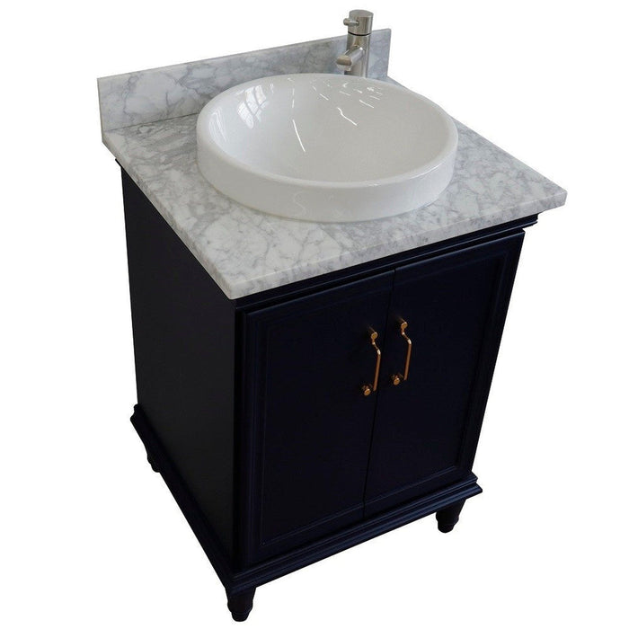 Bellaterra Home Forli 25" 2-Door 1-Drawer Blue Freestanding Vanity Set With Ceramic Vessel Sink And White Carrara Marble Top - Luxe Vanity & Tub