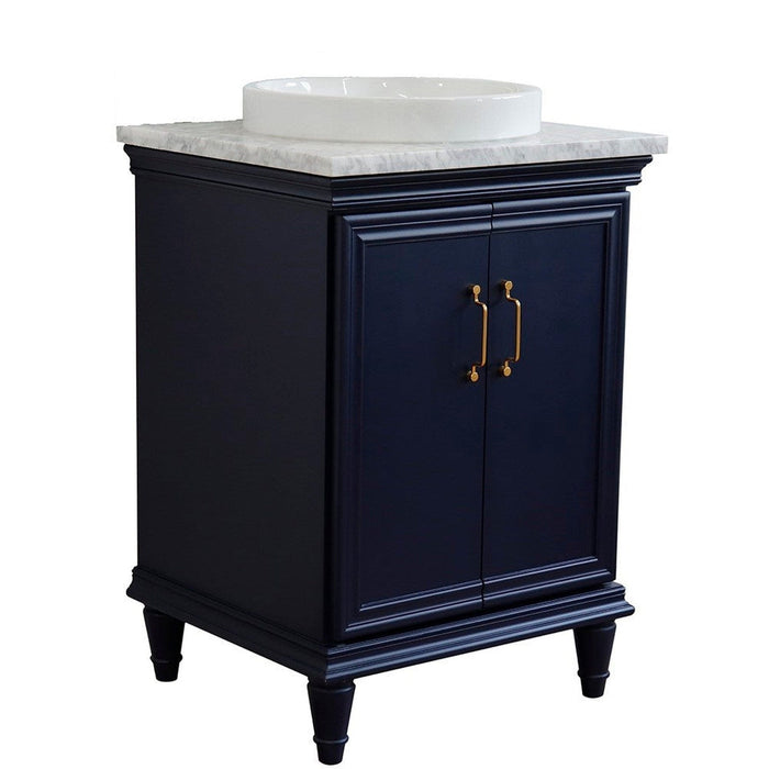 Bellaterra Home Forli 25" 2-Door 1-Drawer Blue Freestanding Vanity Set With Ceramic Vessel Sink And White Carrara Marble Top - Luxe Vanity & Tub