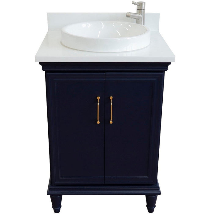 Bellaterra Home Forli 25" 2-Door 1-Drawer Blue Freestanding Vanity Set With Ceramic Vessel Sink And White Quartz Top - Luxe Vanity & Tub