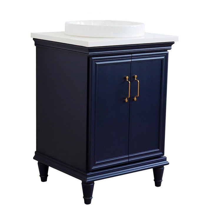 Bellaterra Home Forli 25" 2-Door 1-Drawer Blue Freestanding Vanity Set With Ceramic Vessel Sink And White Quartz Top - Luxe Vanity & Tub