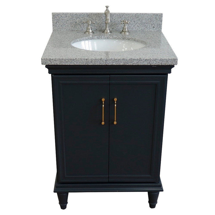 Bellaterra Home Forli 25" 2-Door 1-Drawer Dark Gray Freestanding Vanity Set With Ceramic Undermount Oval Sink And Gray Granite Top - Luxe Vanity & Tub