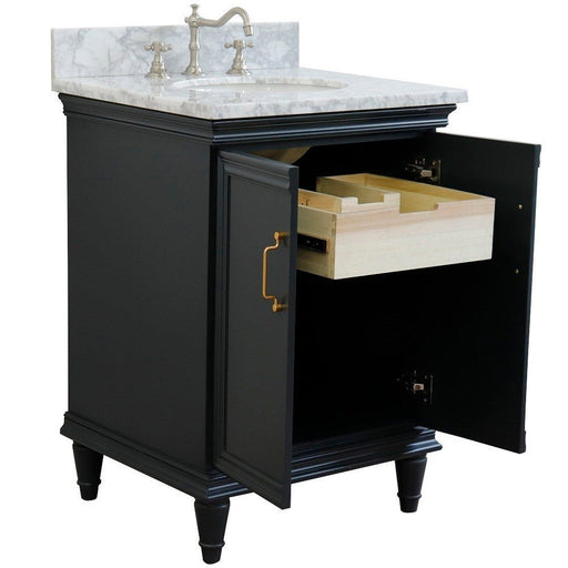 Bellaterra Home Forli 25" 2-Door 1-Drawer Dark Gray Freestanding Vanity Set With Ceramic Undermount Oval Sink And White Carrara Marble Top - Luxe Vanity & Tub