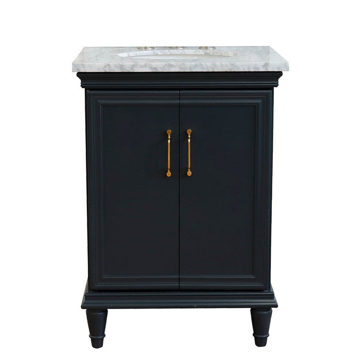 Bellaterra Home Forli 25" 2-Door 1-Drawer Dark Gray Freestanding Vanity Set With Ceramic Undermount Oval Sink And White Carrara Marble Top - Luxe Vanity & Tub