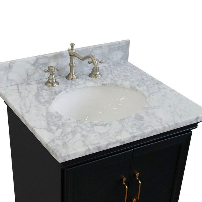 Bellaterra Home Forli 25" 2-Door 1-Drawer Dark Gray Freestanding Vanity Set With Ceramic Undermount Oval Sink And White Carrara Marble Top - Luxe Vanity & Tub