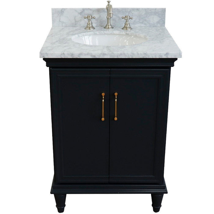 Bellaterra Home Forli 25" 2-Door 1-Drawer Dark Gray Freestanding Vanity Set With Ceramic Undermount Oval Sink And White Carrara Marble Top - Luxe Vanity & Tub