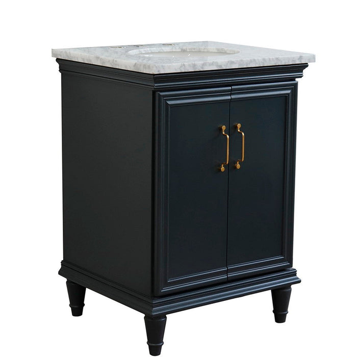 Bellaterra Home Forli 25" 2-Door 1-Drawer Dark Gray Freestanding Vanity Set With Ceramic Undermount Oval Sink And White Carrara Marble Top - Luxe Vanity & Tub