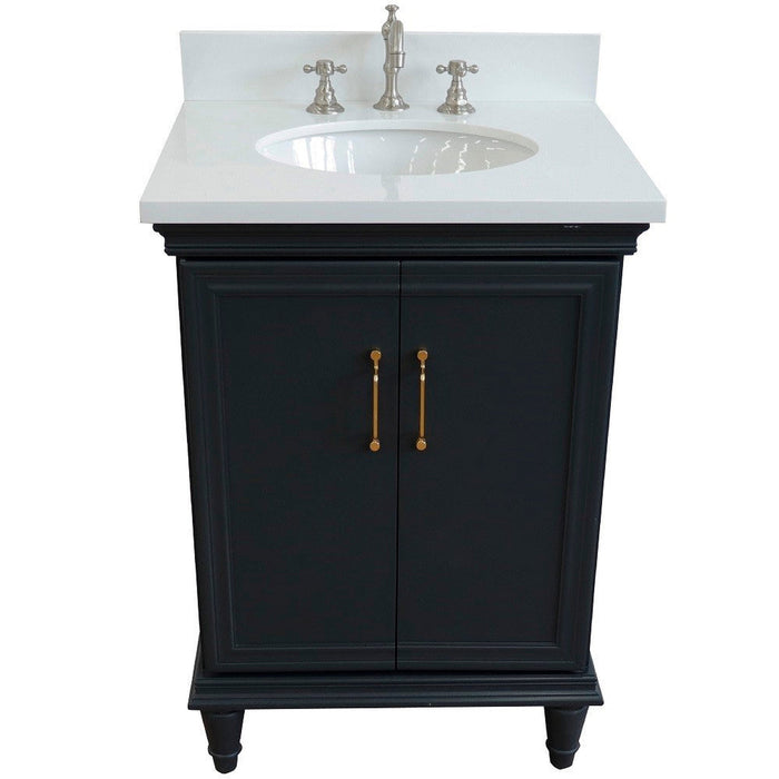 Bellaterra Home Forli 25" 2-Door 1-Drawer Dark Gray Freestanding Vanity Set With Ceramic Undermount Oval Sink And White Quartz Top - Luxe Vanity & Tub