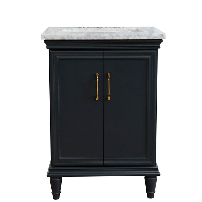 Bellaterra Home Forli 25" 2-Door 1-Drawer Dark Gray Freestanding Vanity Set With Ceramic Undermount Rectangular Sink And White Carrara Marble Top - Luxe Vanity & Tub