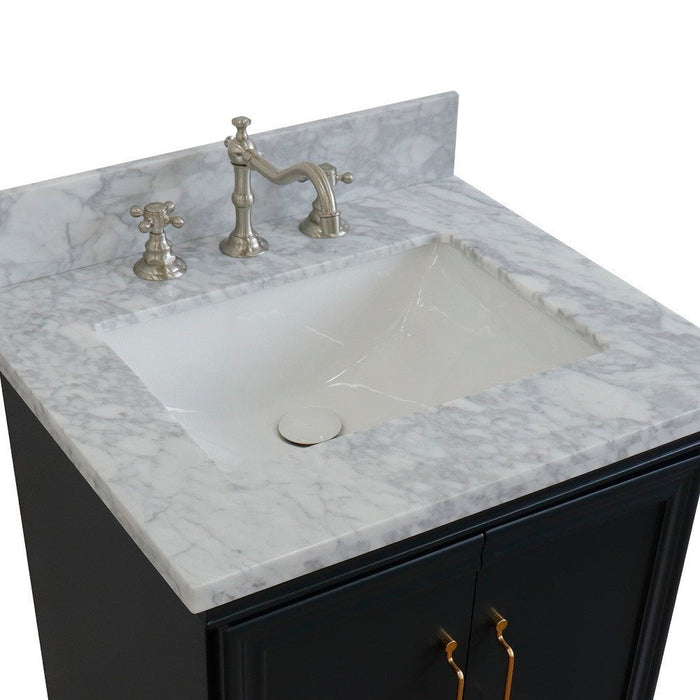 Bellaterra Home Forli 25" 2-Door 1-Drawer Dark Gray Freestanding Vanity Set With Ceramic Undermount Rectangular Sink And White Carrara Marble Top - Luxe Vanity & Tub