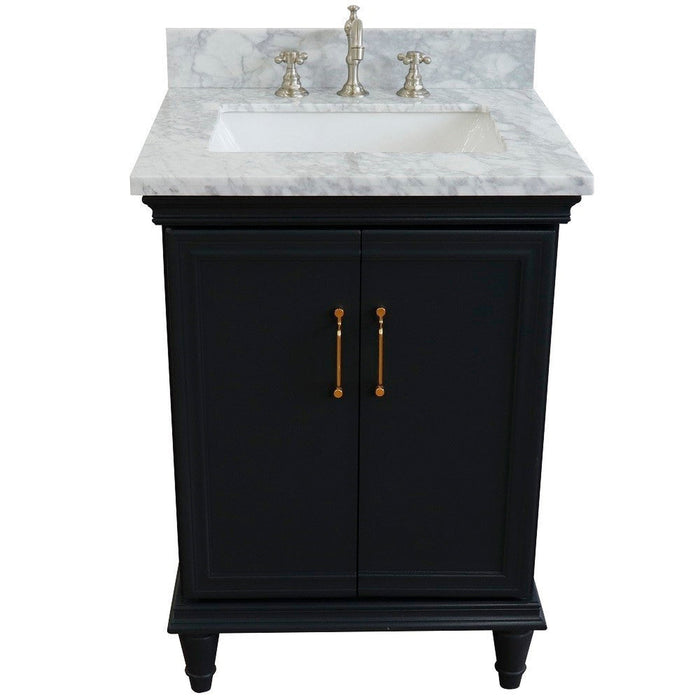 Bellaterra Home Forli 25" 2-Door 1-Drawer Dark Gray Freestanding Vanity Set With Ceramic Undermount Rectangular Sink And White Carrara Marble Top - Luxe Vanity & Tub