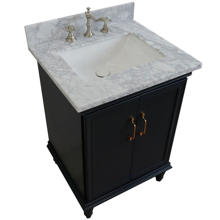 Bellaterra Home Forli 25" 2-Door 1-Drawer Dark Gray Freestanding Vanity Set With Ceramic Undermount Rectangular Sink And White Carrara Marble Top - Luxe Vanity & Tub