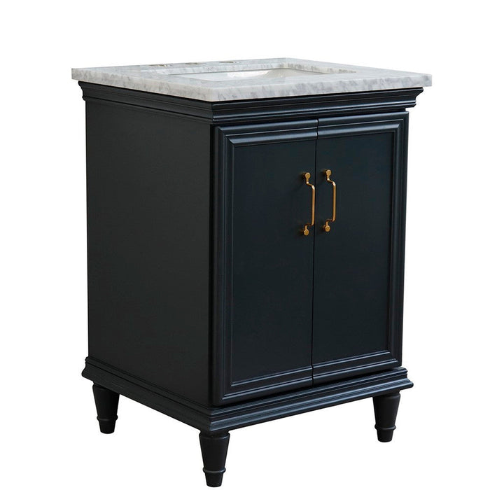 Bellaterra Home Forli 25" 2-Door 1-Drawer Dark Gray Freestanding Vanity Set With Ceramic Undermount Rectangular Sink And White Carrara Marble Top - Luxe Vanity & Tub