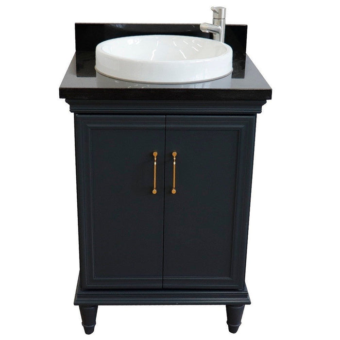 Bellaterra Home Forli 25" 2-Door 1-Drawer Dark Gray Freestanding Vanity Set With Ceramic Vessel Sink And Black Galaxy Granite Top - Luxe Vanity & Tub