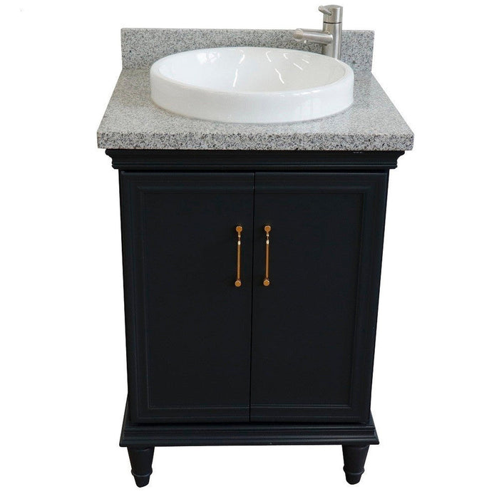 Bellaterra Home Forli 25" 2-Door 1-Drawer Dark Gray Freestanding Vanity Set With Ceramic Vessel Sink And Gray Granite Top - Luxe Vanity & Tub