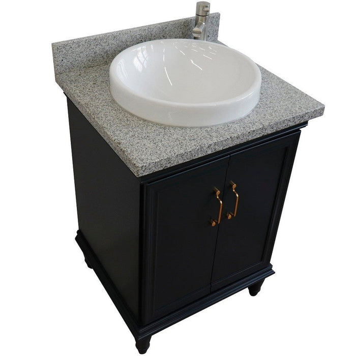 Bellaterra Home Forli 25" 2-Door 1-Drawer Dark Gray Freestanding Vanity Set With Ceramic Vessel Sink And Gray Granite Top - Luxe Vanity & Tub