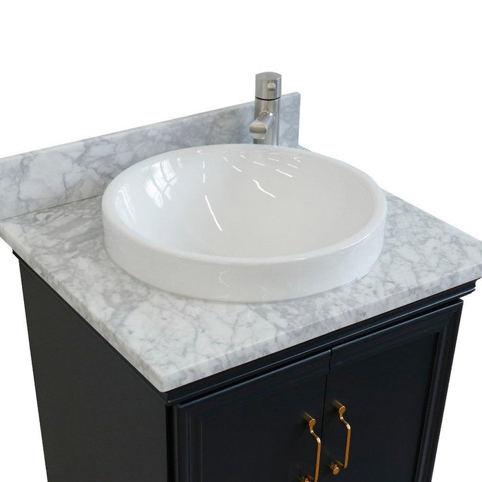 Bellaterra Home Forli 25" 2-Door 1-Drawer Dark Gray Freestanding Vanity Set With Ceramic Vessel Sink And White Carrara Marble Top - Luxe Vanity & Tub