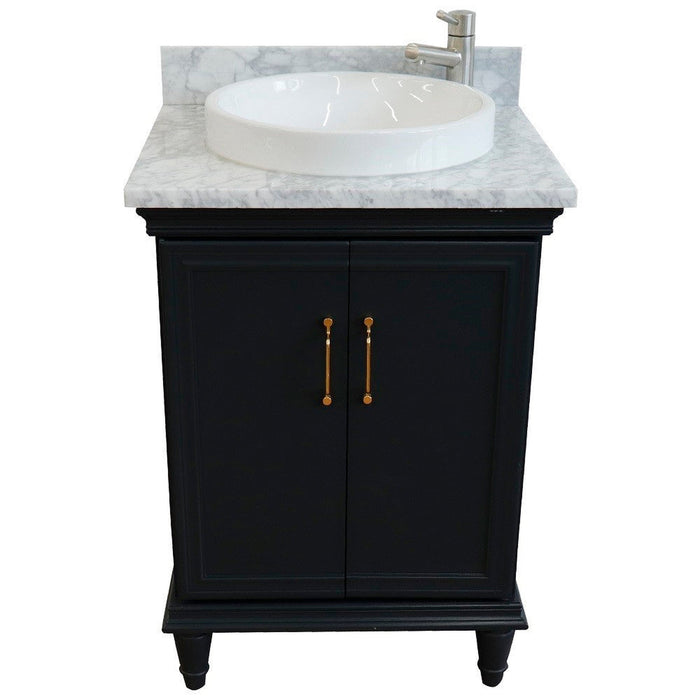 Bellaterra Home Forli 25" 2-Door 1-Drawer Dark Gray Freestanding Vanity Set With Ceramic Vessel Sink And White Carrara Marble Top - Luxe Vanity & Tub