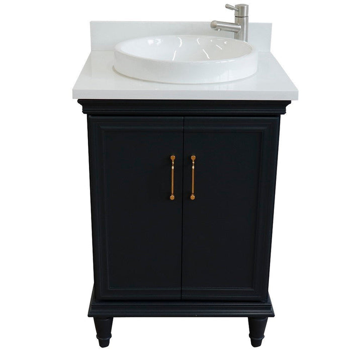 Bellaterra Home Forli 25" 2-Door 1-Drawer Dark Gray Freestanding Vanity Set With Ceramic Vessel Sink And White Quartz Top - Luxe Vanity & Tub