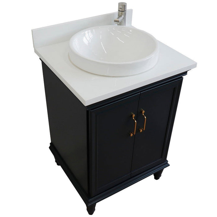 Bellaterra Home Forli 25" 2-Door 1-Drawer Dark Gray Freestanding Vanity Set With Ceramic Vessel Sink And White Quartz Top - Luxe Vanity & Tub