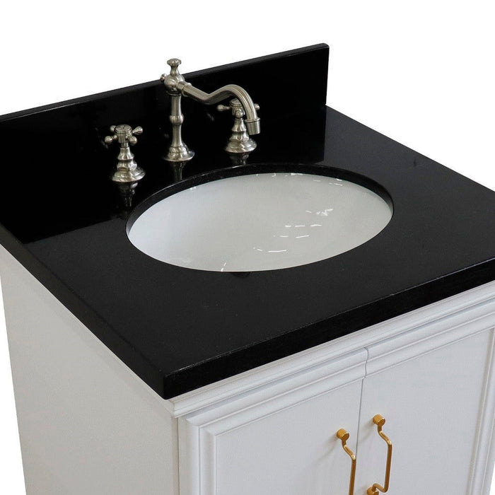 Bellaterra Home Forli 25" 2-Door 1-Drawer White Freestanding Vanity Set With Ceramic Undermount Oval Sink And Black Galaxy Granite Top - Luxe Vanity & Tub