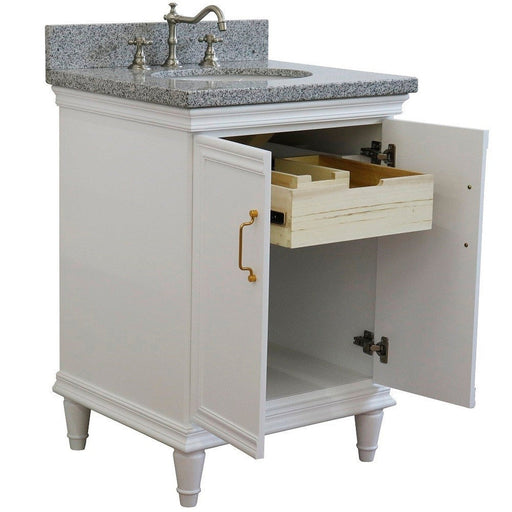 Bellaterra Home Forli 25" 2-Door 1-Drawer White Freestanding Vanity Set With Ceramic Undermount Oval Sink And Gray Granite Top - Luxe Vanity & Tub